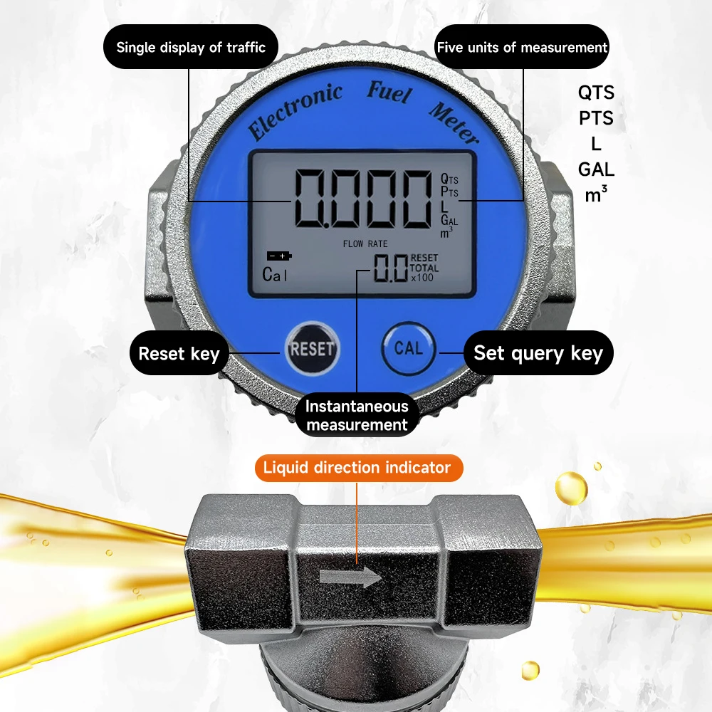 High Precision Electronic Turbine Flowmeter Digital Display Flow Meter for Methanol Diesel Gasoline Kerosene Water Waterproof