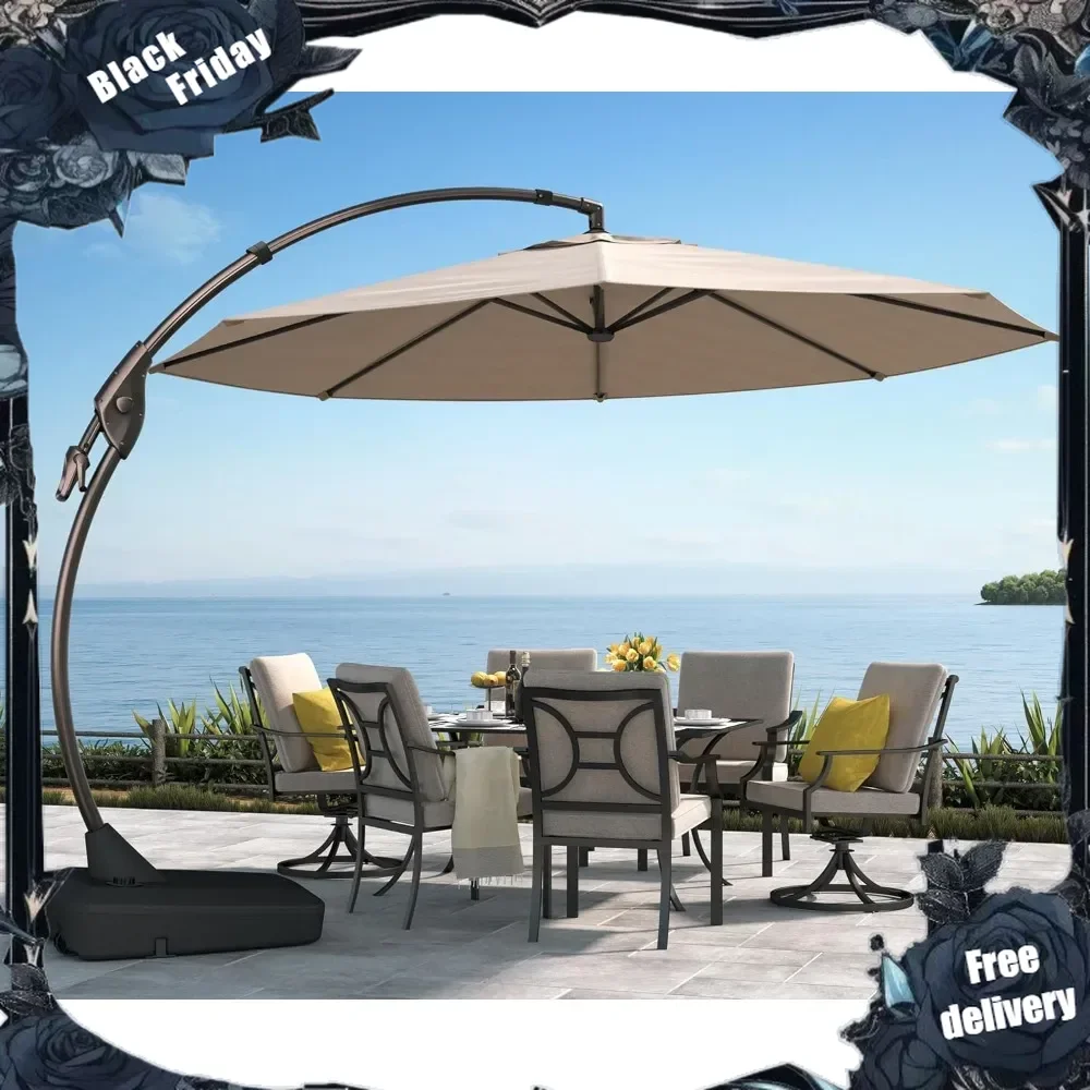 

11FT Cantilever Umbrella with Base Outdoor Large Round Aluminum Offset Umbrella for Patio Garden Backyard (Champagne, 11 FT)