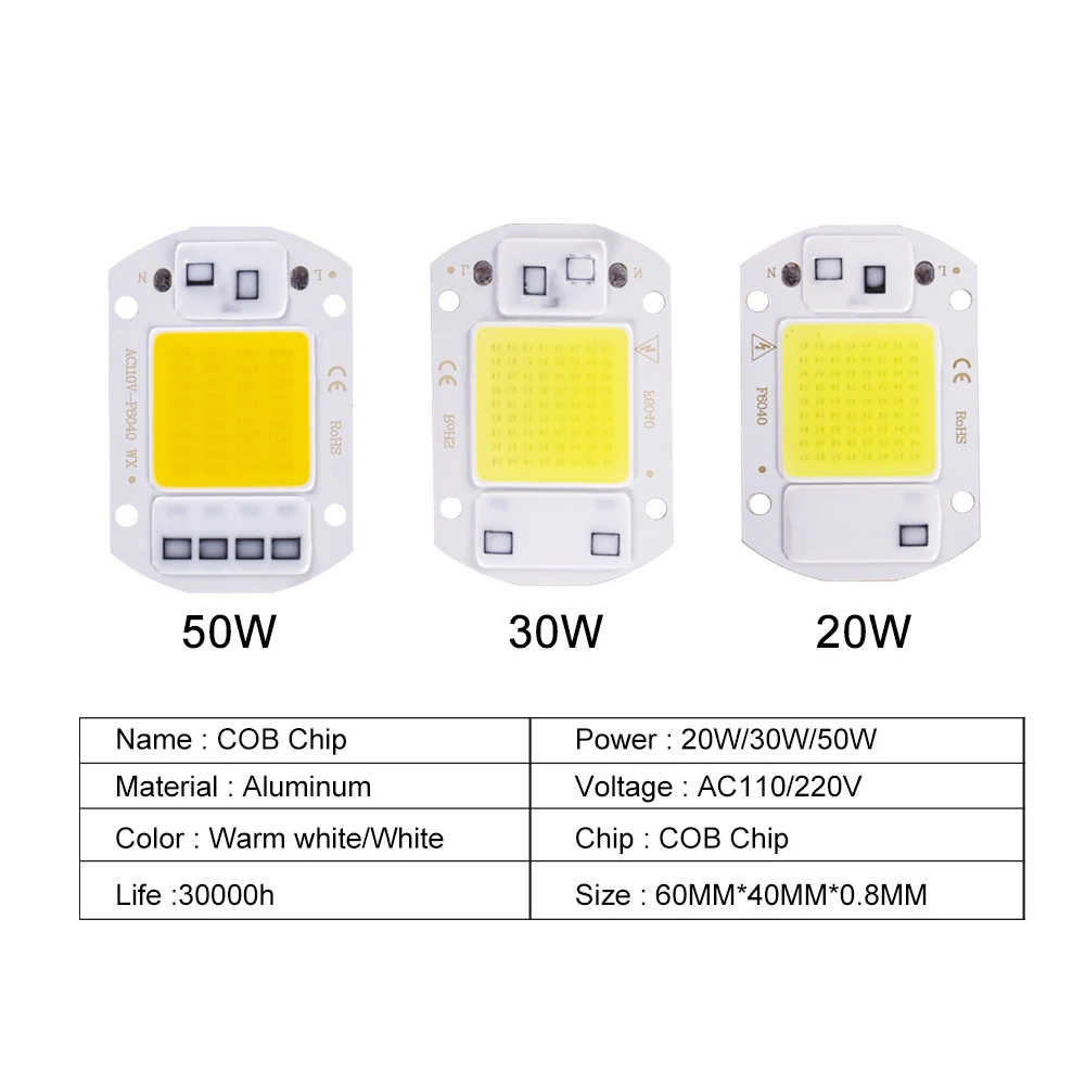 6PCS LED Chip COB lampada Bead 20W 30W 50W LED 220V Smart IC non c\' è bisogno di Driver faretto fai da te proiettore lampada a Chip per esterni