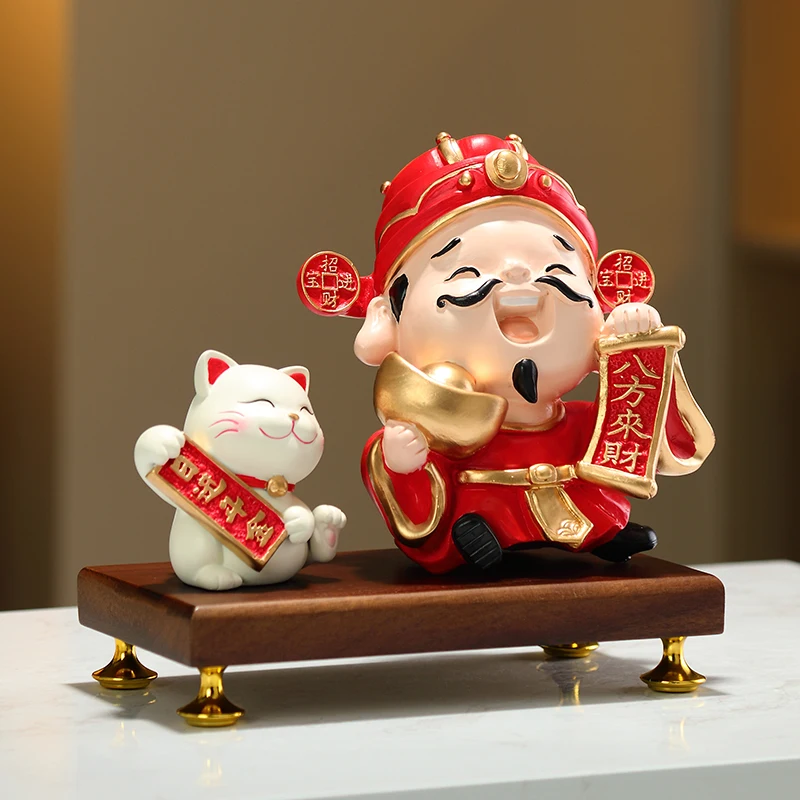 New Chinese creative God of Wealth ornaments light luxury living room entrance office lucky cat decorations store opening gifts
