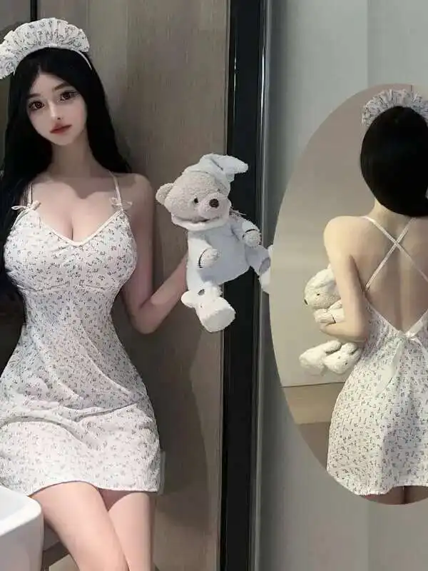 Czysta seksowna koszula nocna styl pożądania podkoszulek z szelkami Mini sukienka uwodzicielska kwiecista słodka sukienka elegancka urocza nowa moda damska 6SV7