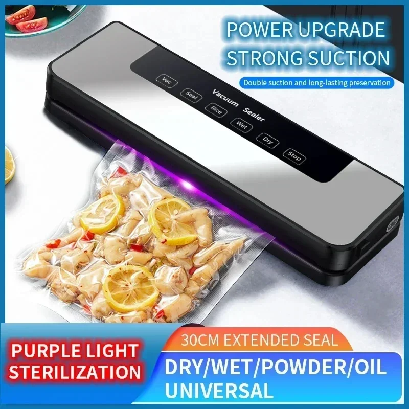 Electric Home Professional Food Vacuum Sealer Machine Widen Double Pump Thermal Sealing for Foods Preservation with Storage Bags