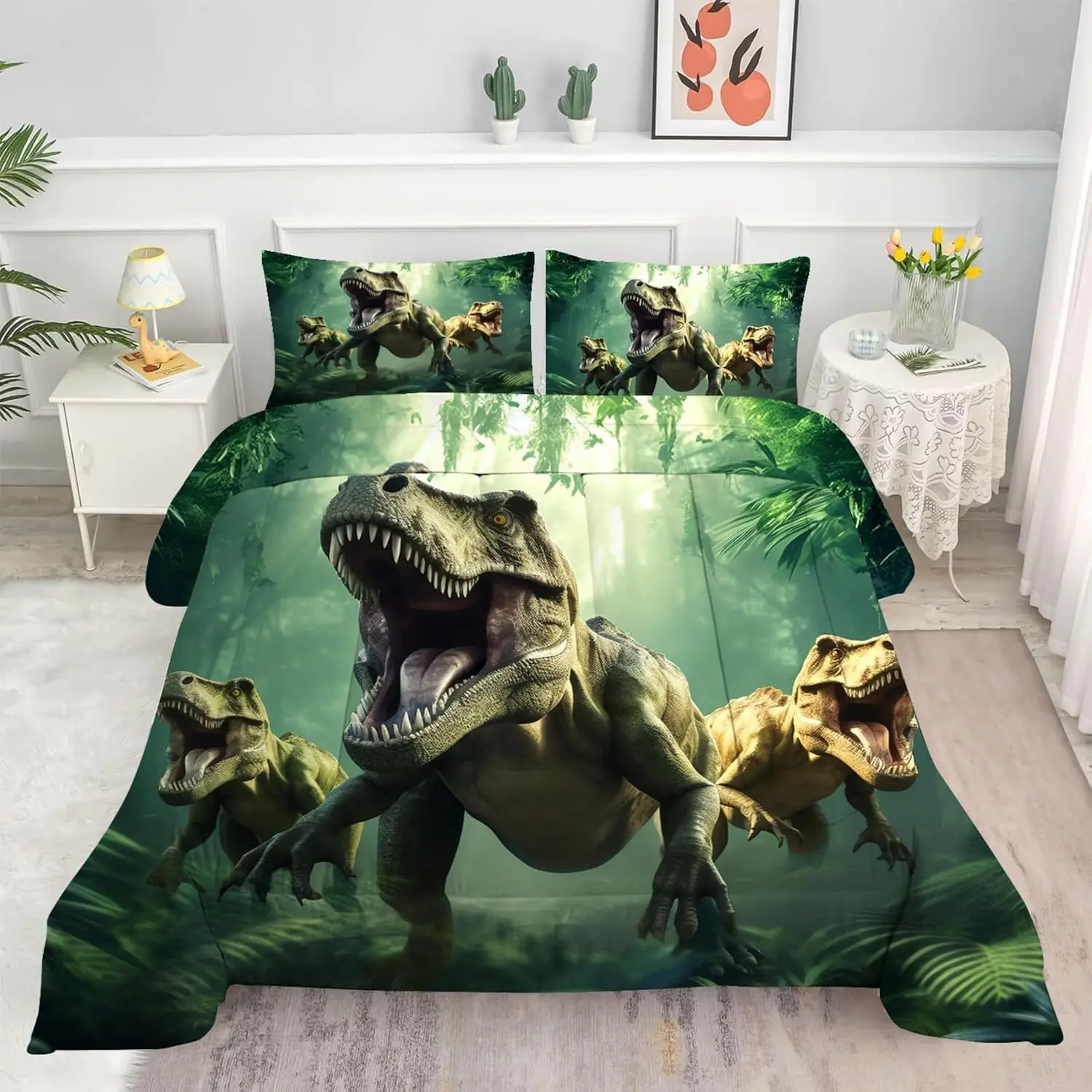 

Комплект постельного белья Green Dinosaur Twin для детей, мягкий всесезонный комплект из микрофибры с наволочкой