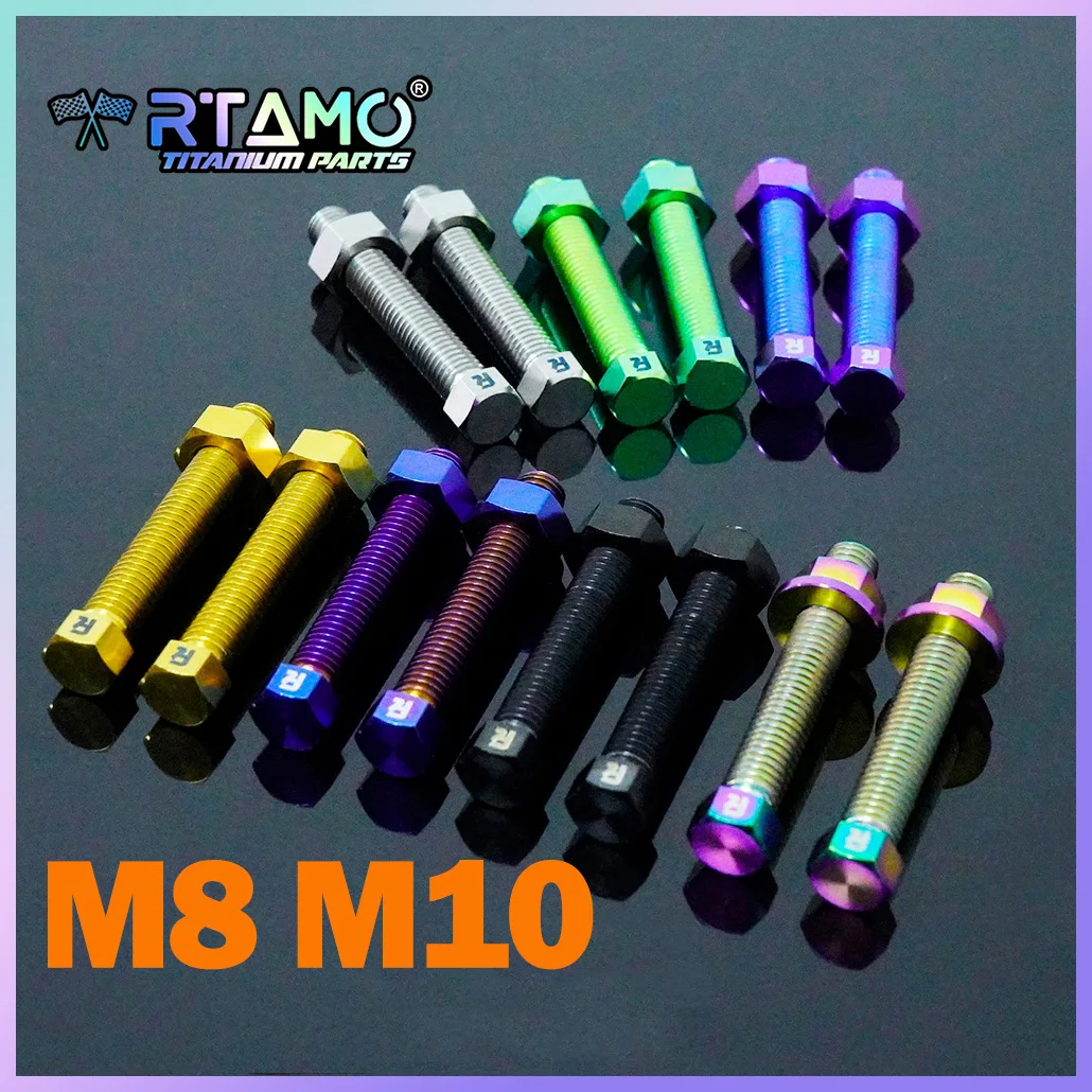 RTAMO 2Set Titanium Bolts M8X45/50/55/60 M10X50X1.25P with Nuts Chain Adjustment Bolts Nuts Sets Motorcycle Chains Kits
