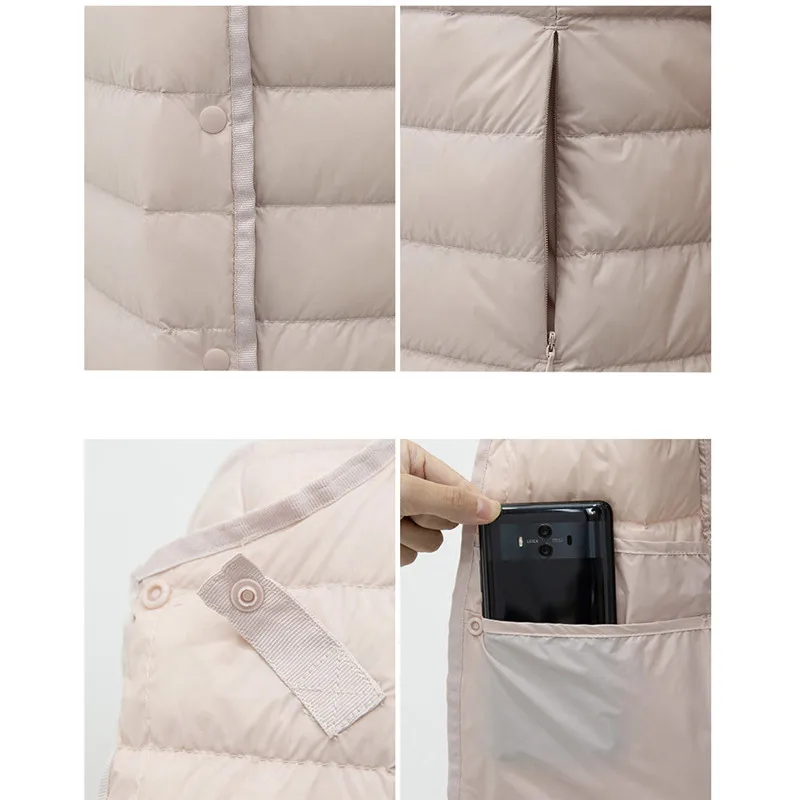 Imagem -06 - Outono Inverno Feminino Ultra Leve Pato Branco para Baixo Cabolsa Parkas Feminino Longo Único Breasted Quente para Baixo Jaqueta Fina Puffer Outwears