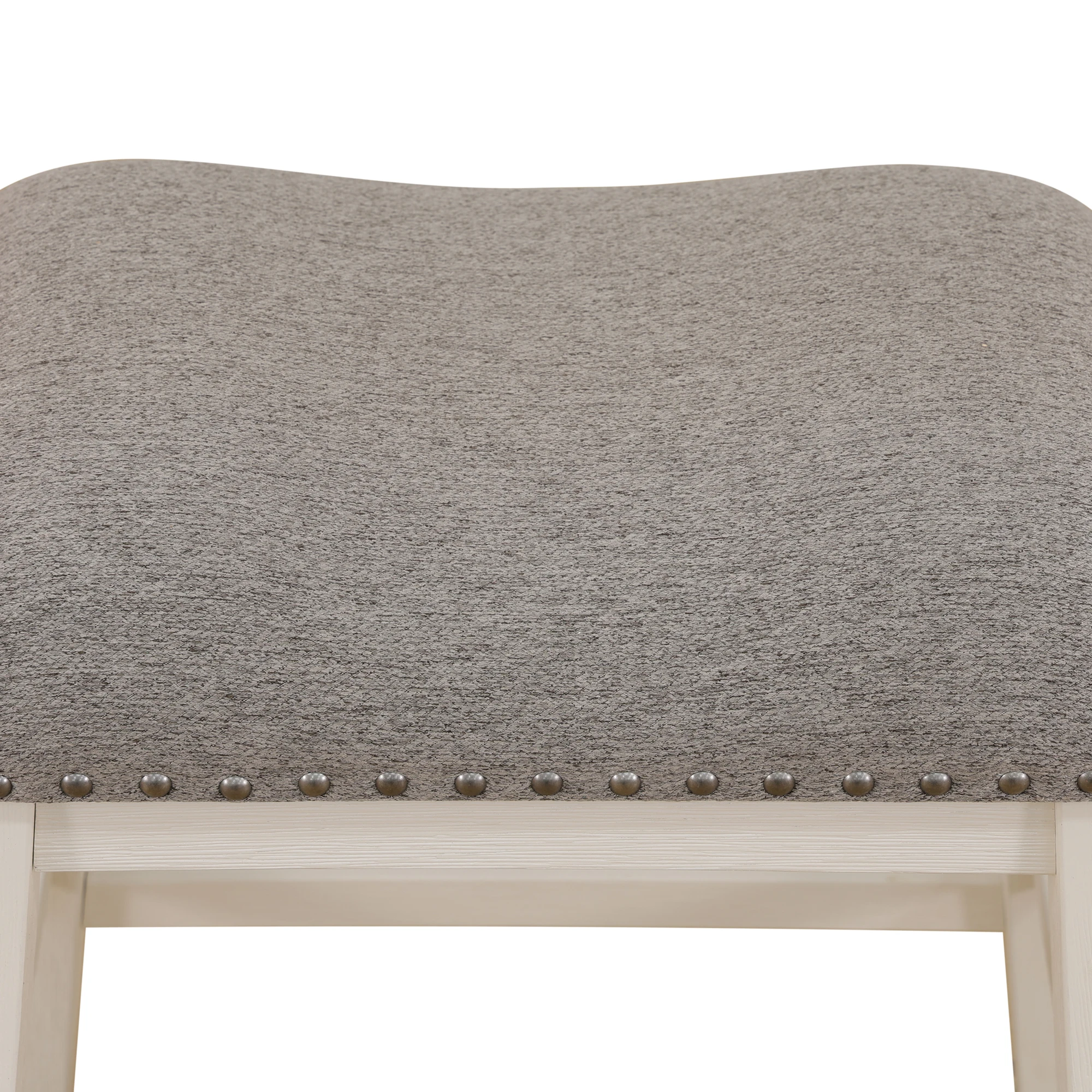 مجموعة طاولات المزرعة الحديثة 60 بوصة طاولة من خشب البلوط مع 4 كراسي منجدة ديكور أظافر نحاسي قماش مقاوم للماء لمطعم الأسرة