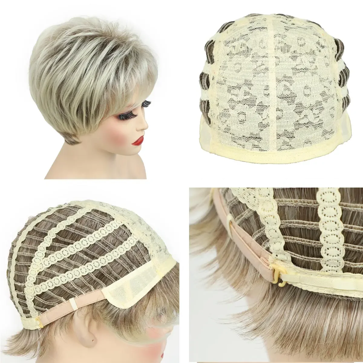 Short Blonde Wigs for Women Pixie Cut Hairstyle Synthetic Hair with Bangs Heat Resistant Party Daily Natural Mommy Wig Pelucas images - 6