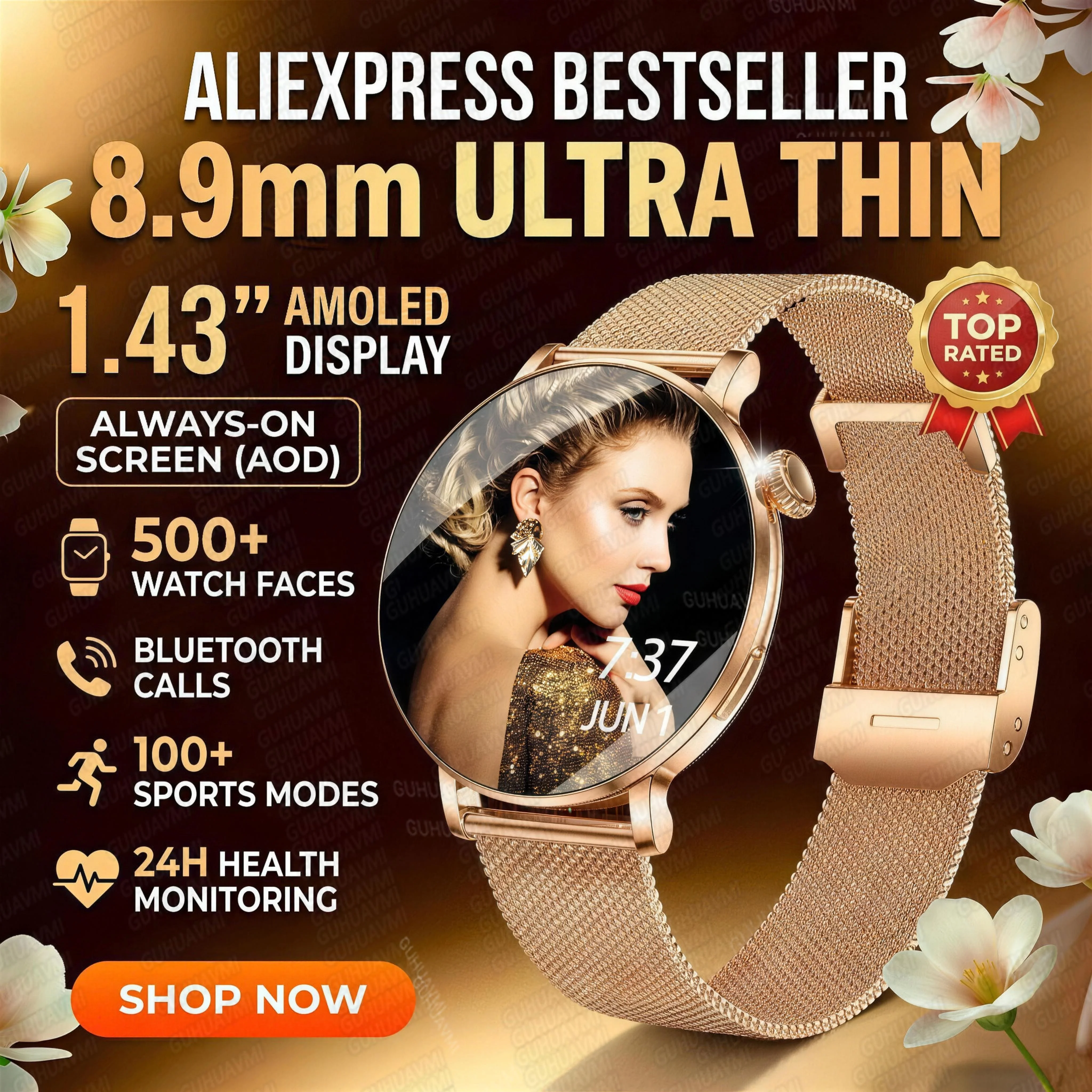 2026New Lady Smart Watch Women 8.9mm Ultra-thin AMOLED HD Screen Sport Fitness Bracelet 500+ Watch Face Health Luxury Smartwatch