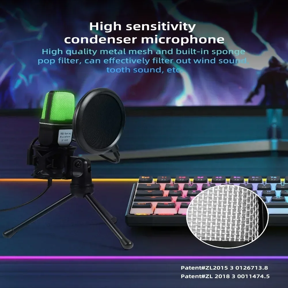 SF666R USB Microphone RGB Microfone Condensador Wire Gaming Mic for Podcast Recording Studio Streaming Laptop Desktop PC