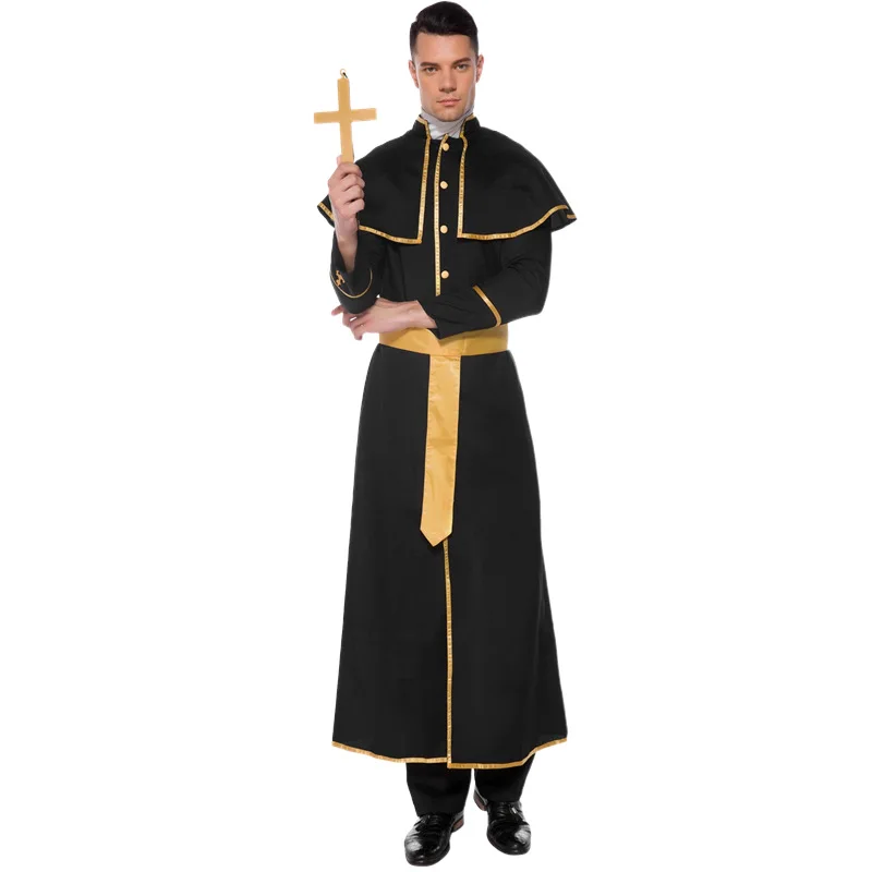 Halloween Mannen Peetvader Cospaly Kostuum Non Zus Outfits Jesus Christ Vader Priester Cos Missionaris Religieuze Rollenspel Party