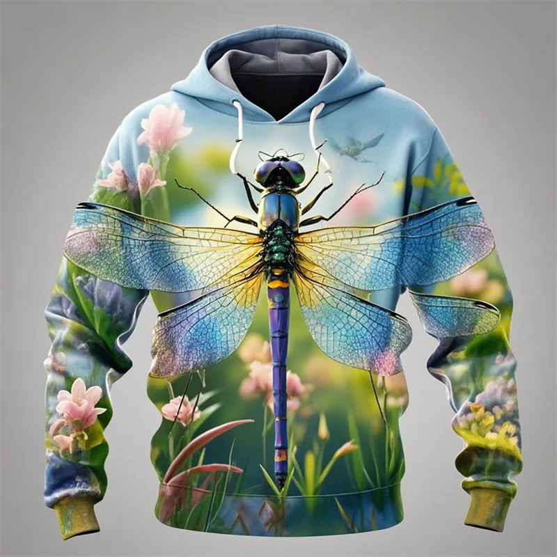 

Худи и свитшоты с 3D принтом «стрекозы», забавная уличная одежда с капюшоном, модная повседневная мужская одежда
