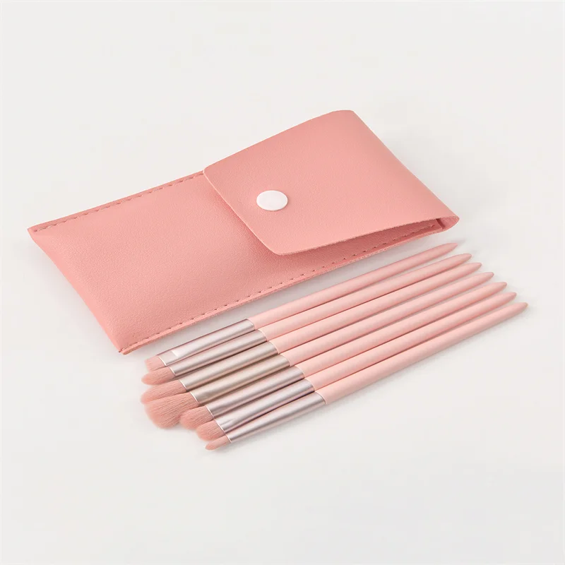 7 pcs/set/ Fashion and contraeted Super Soft flexible easy to color comfort-handle cosmetic brush with Pink Makeup bag