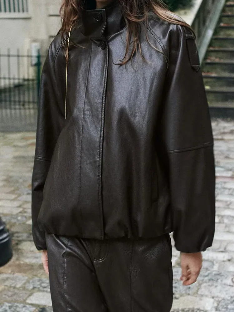 

Новая коллекция 2025: Модная женская куртка из искусственной кожи в европейском и американском стиле с длинными рукавами и воротником-стойкой