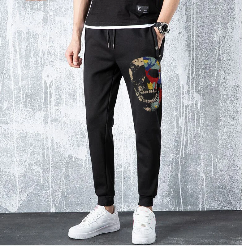 New  2023 Spring Male Side Hot drill High Street Hip Long Trousers Rhinestones Pants Men's Hip Hop Sweatpants Fitness Jogger