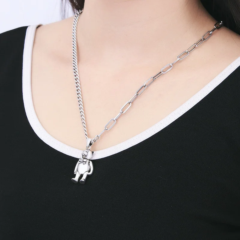 S925 sterling silver necklace cute little bear internet celebrity retro simple and generous personality versatile fashion