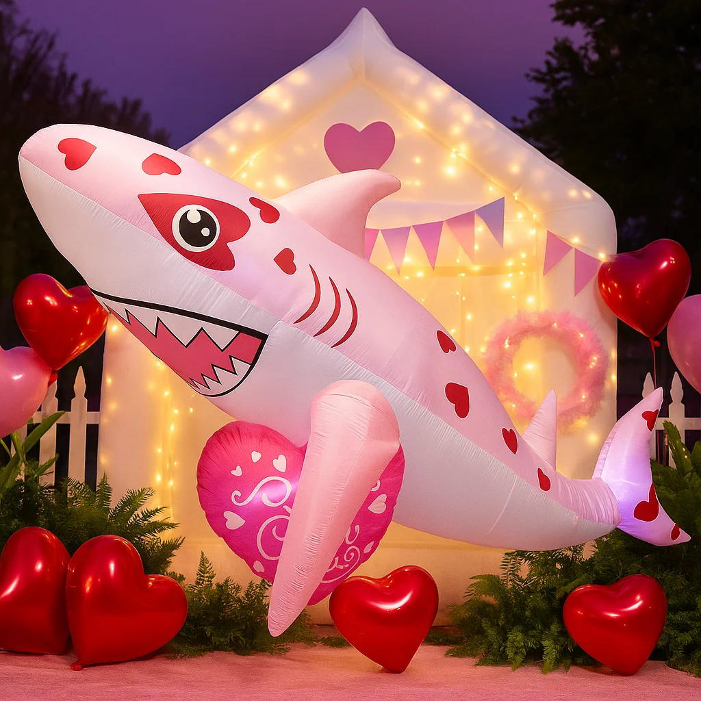 

9FT Valentine's Inflatable Pink Heart Shark Decor Happy Love Arch Be Mine Balloon Romantic Red Heart Ornaments Outdoor Supplies
