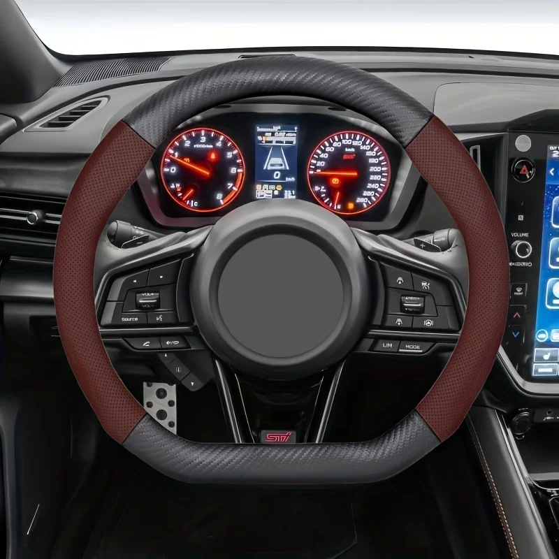 

For Subaru Carbon Fiber Texture Steering Wheel Cover Fits 37-38.5cm/14.56-15.16in Steering Wheels|Breathable Faux Leather