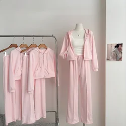 Autumn Pink Sweet New Two Piece Set Women Casual Hoodie Coat+Loose Chic Pants Female Casual Korean Fashion Solid Tracksuit 2024