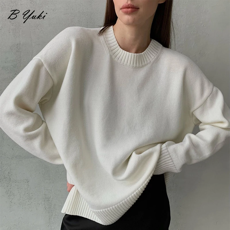 Blessyuki Oversized Knitted Cashmere Pullover Sweater Women 2023 New Basic Loose O Neck Soft Warm Sweaters Female Simple Jumper