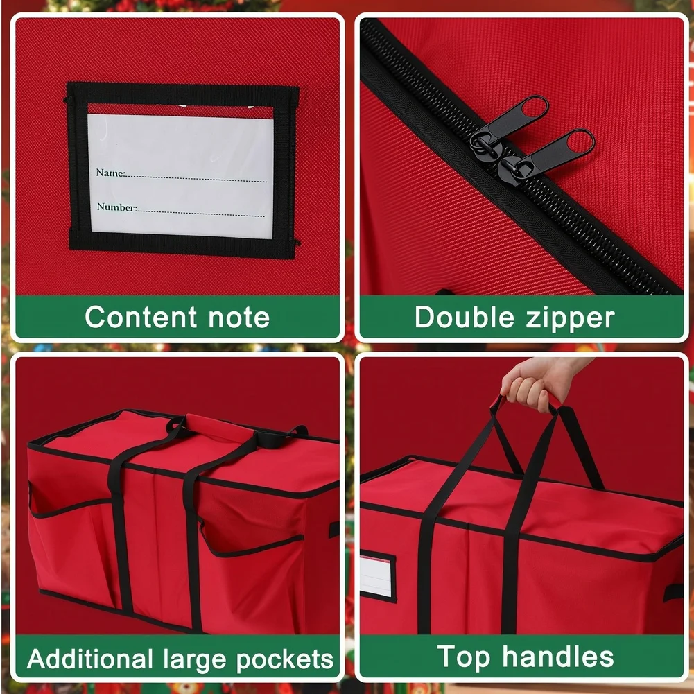 Foldable Ornament Box with Reinforced Seams and Handles Oxford Fabric Red for Storing Balls and Delicate Decor