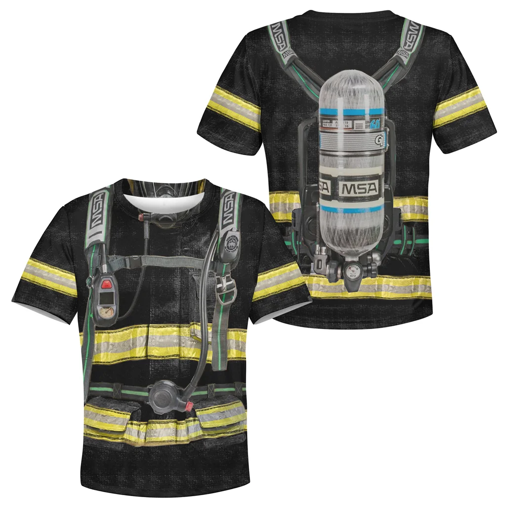 

SW 2023 Summer Cool 3D T Shirts For Men Cool Firefighter Uniform Oversized Clothing Polyester Short Sleeves O-neck Funny Tops