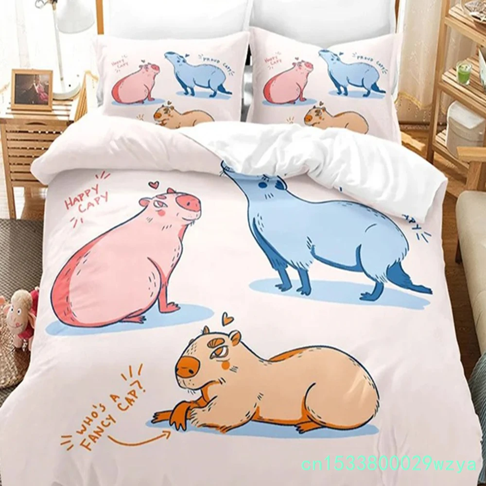 Kawaii Capybaras Bedding Set Single Twin Full Queen King Size Bed Set Aldult Kid Bedroom Duvetcover Sets 3D Bed Cover Set