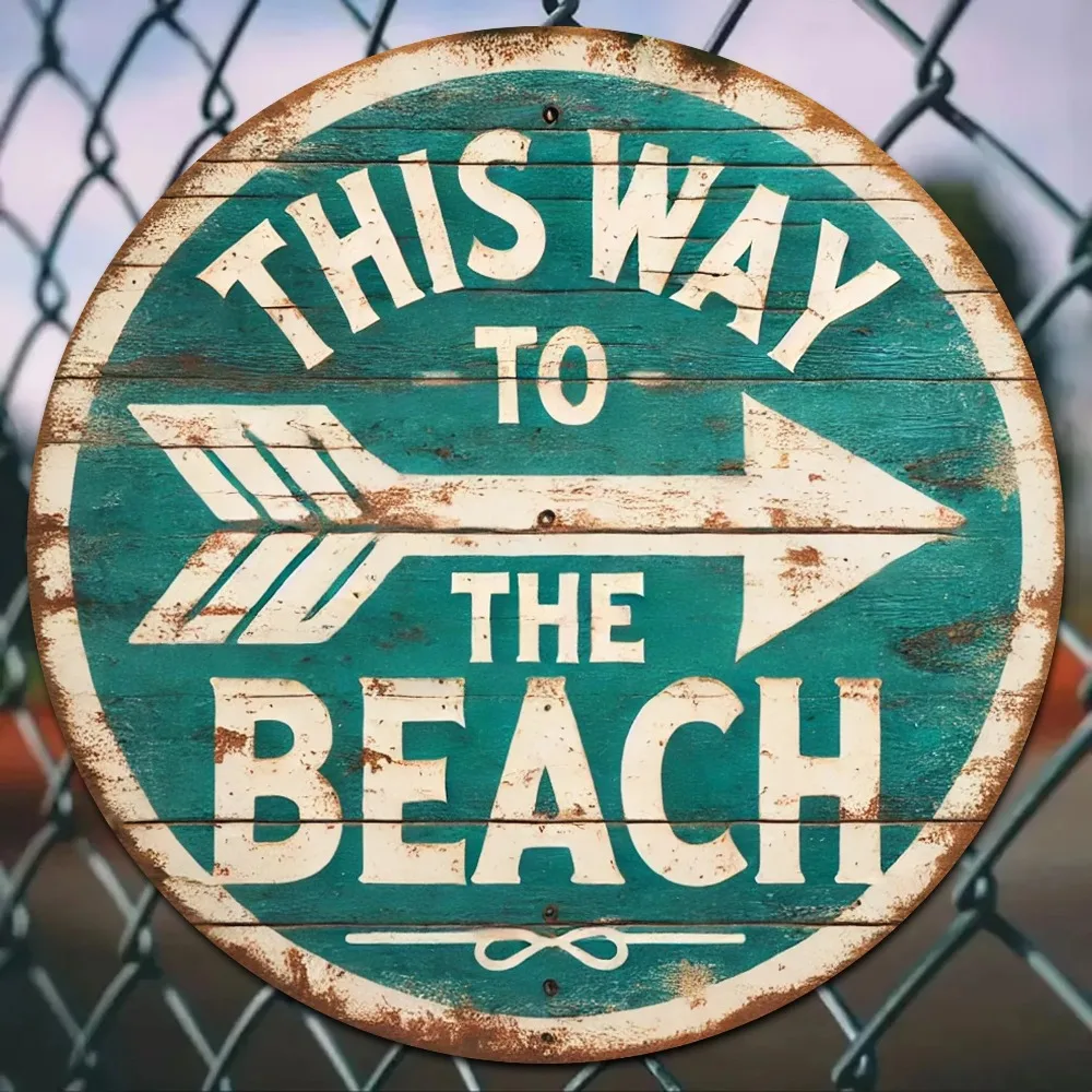 Vintage Nautical Metal Wall Art Rustic Beach Sign with Teal Arrow Home Decor