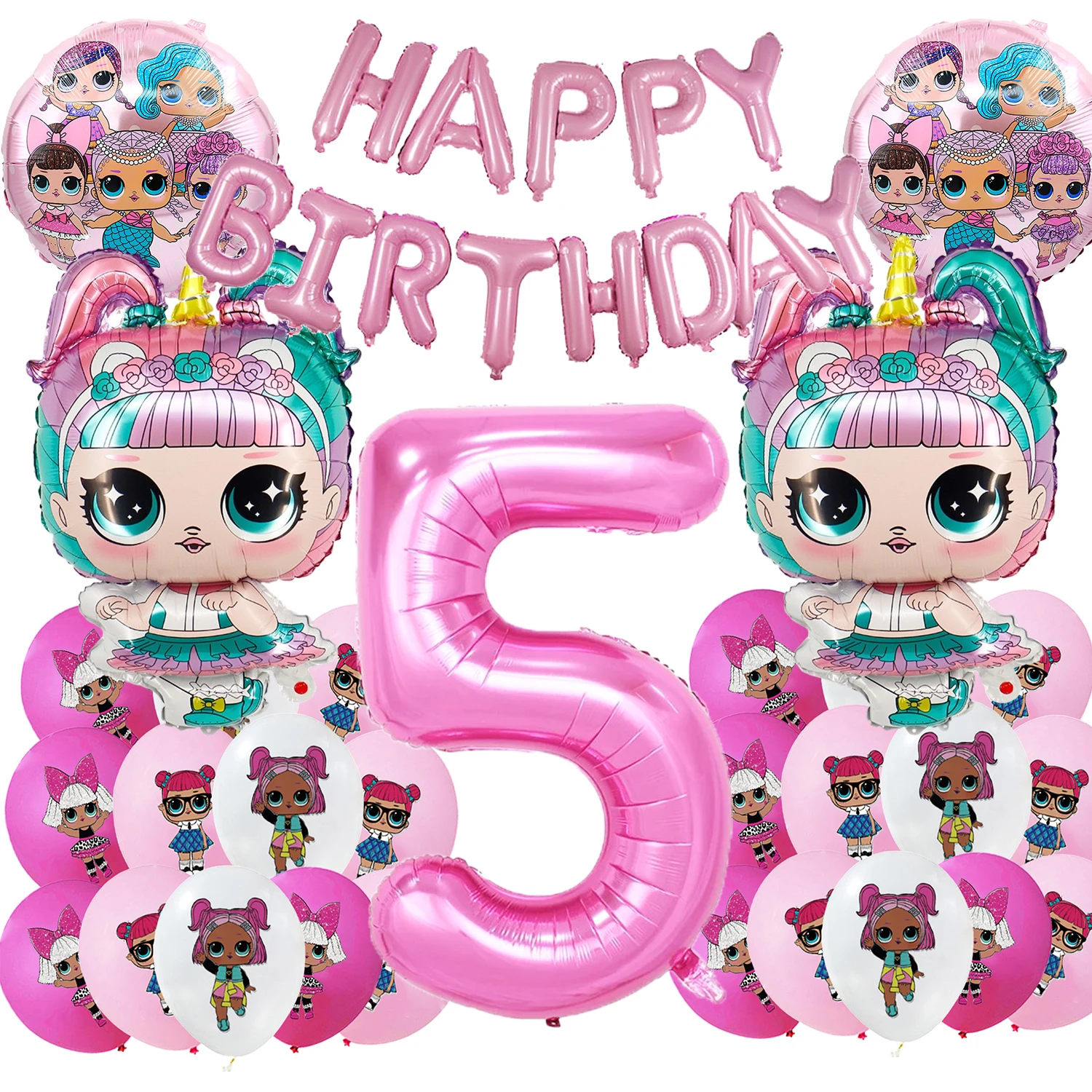 LOL مفاجأة دمية حفلة عيد ميلاد موضوع الزينة انفجارات القش كعكة توبر بالون أطباق ورقية أكواب لإمدادات استحمام الطفل