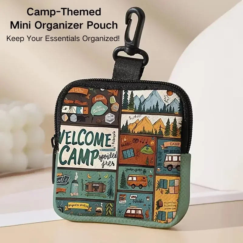 Mini Travel Organizer Pouch – Waterproof PVC Leather Accessories Case with Carabiner Portable Key Holder for Tote Bags/Backpacks