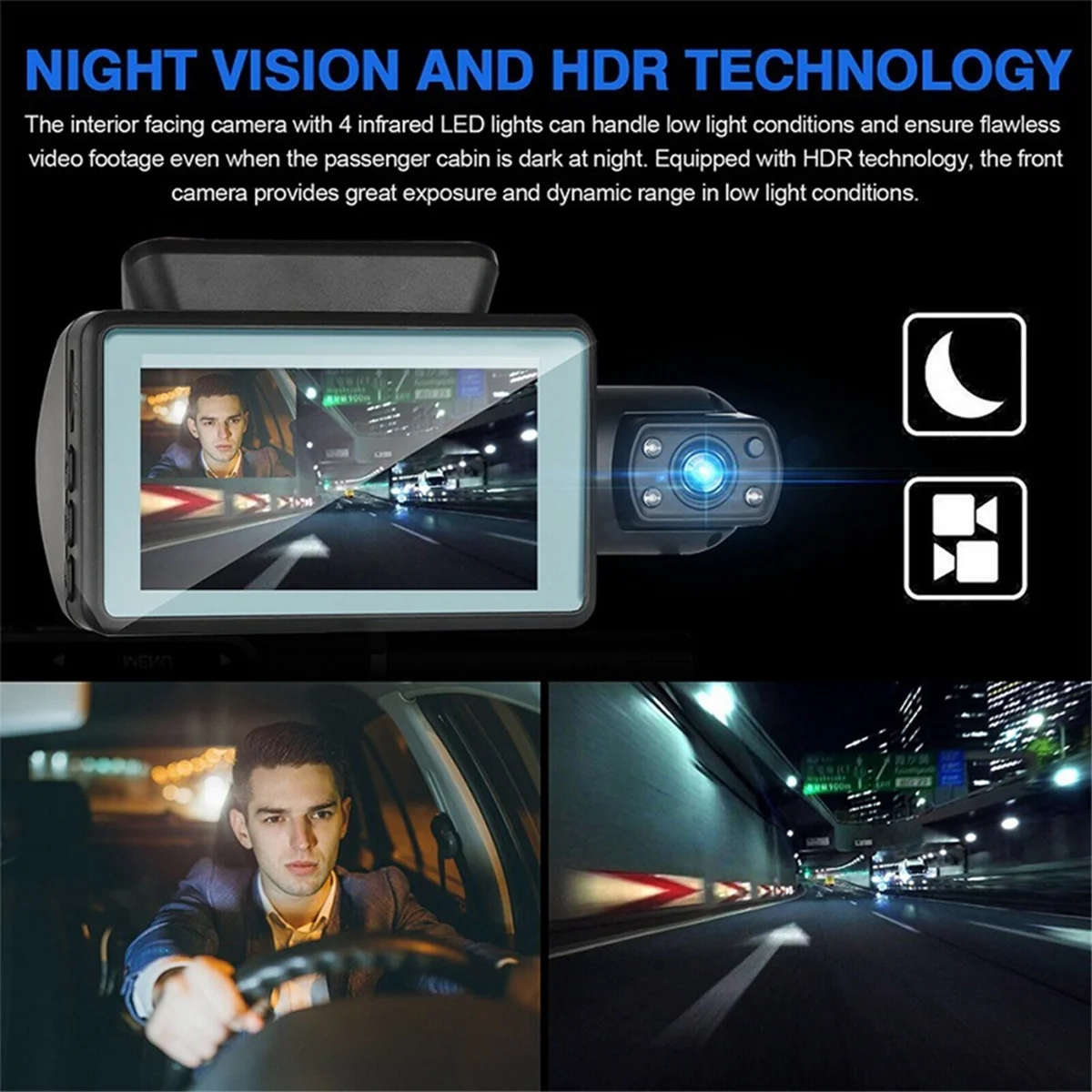 Dual Dash Cam Front and Inside 1440P+1080P Car Black Box Dash Camera 3 Inch IPS Camera Recorder Night Vision XY