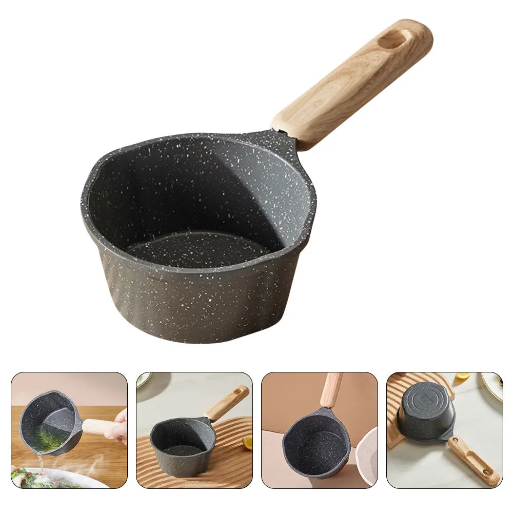 

Thickened Milk Pot Small Metal Sauce Pan Nonstick Coating Heat Resistant With Wooden Handle For Butter Oil Melting