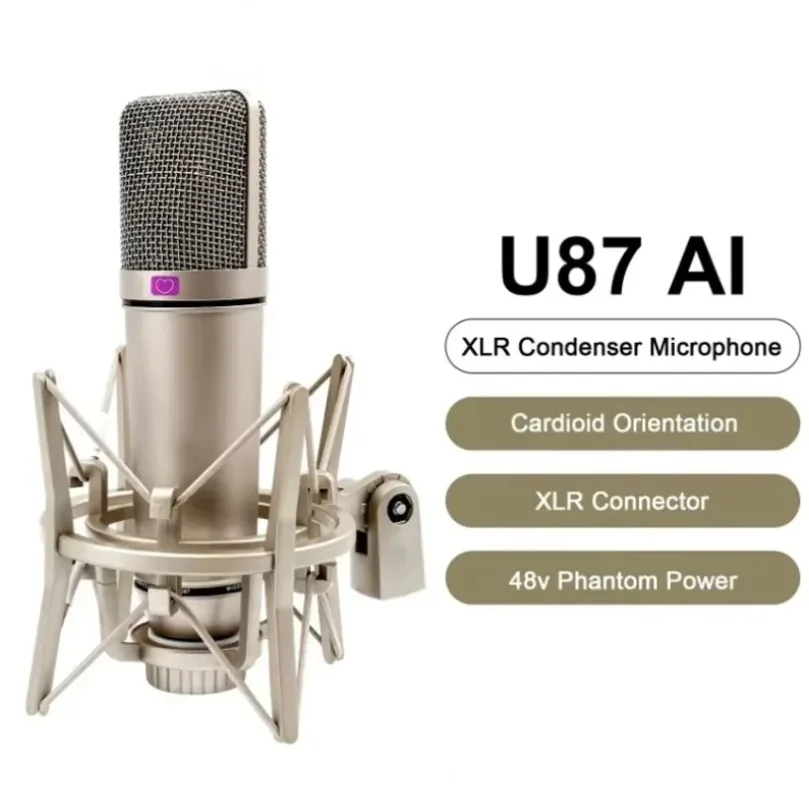 Microfone Condensador U87 AI XLR Profissional Cardioide para Estúdio, Gravação, Podcast, Locução, Streaming e Home Studio