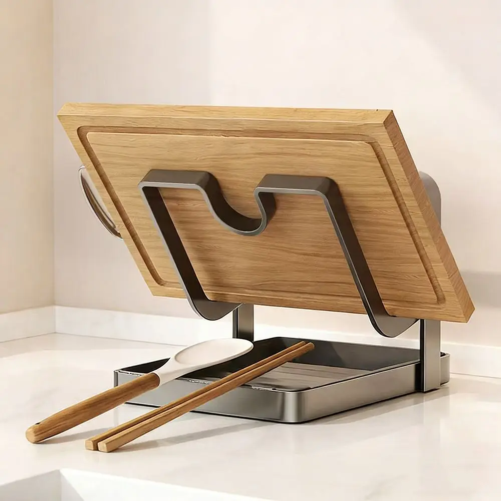 Upright Kitchen Pot Lid Storage Rack U-Groove Design Easy to Clean Pot Lid Organizer Rack Save Space with Drip Tray