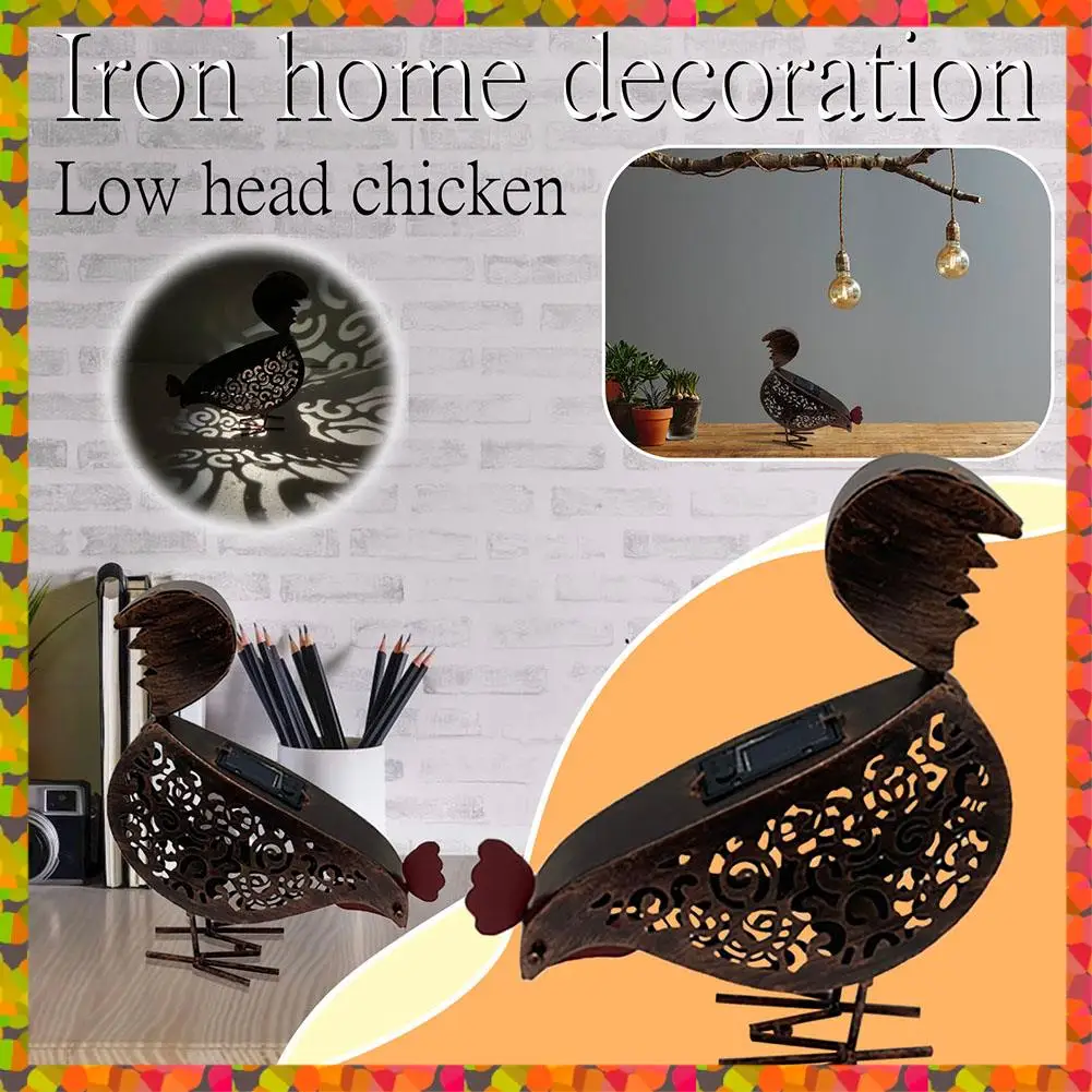 

Promotion! Wrought Iron Solar Chicken Lanterns Retro Hollow Solar Lights With Handle Outdoor Solar Garden Lights Decor For Yard