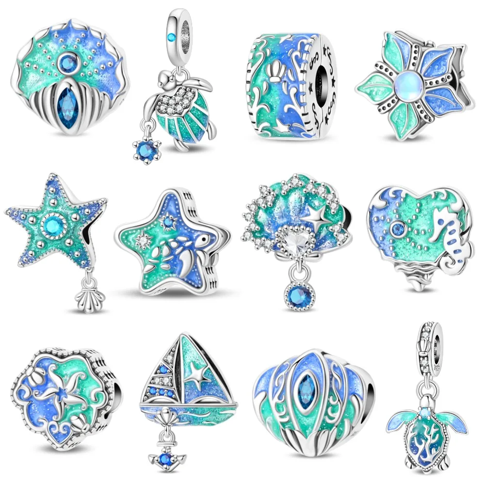 925 Sterling Silver Glow In The Dark Ocean Sea Turtle Fish Fit Original Bracelet Necklace Diy Jewelry Making For Woman Gift