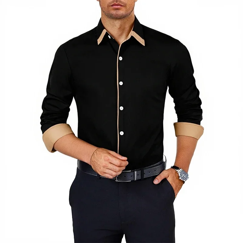 

Весенне-осенняя новая мужская одежда с длинным рукавом, деловая повседневная мужская рубашка на пуговицах, топы