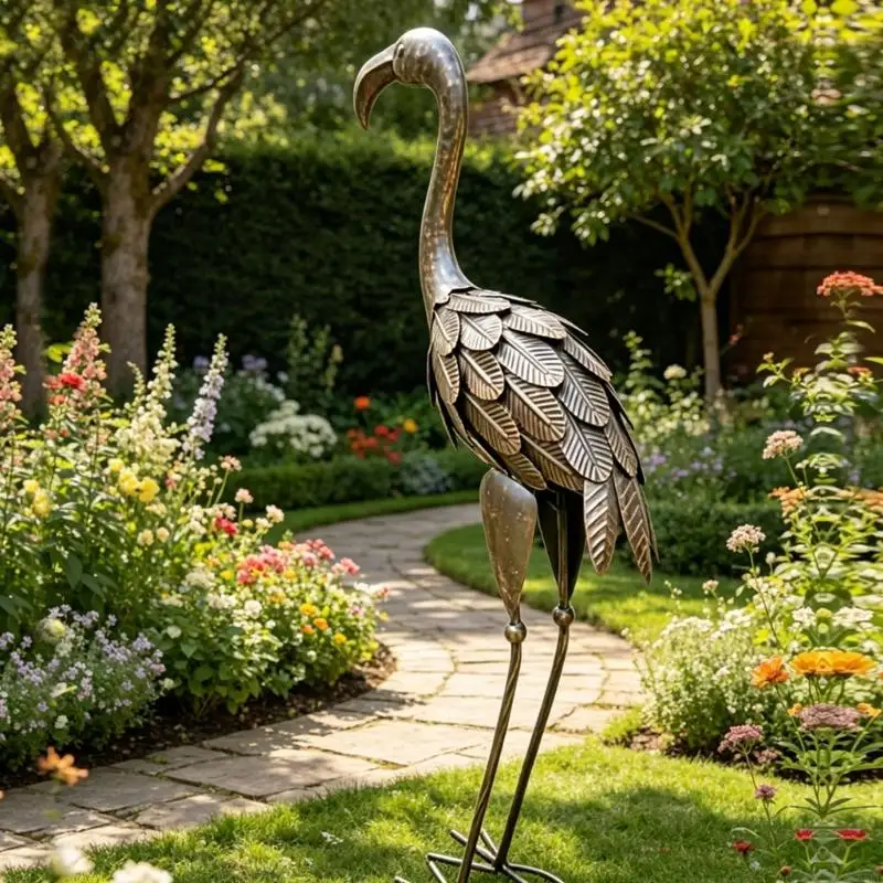 Garden Bird Yard Sculpture with Iron Construction and Wire Feet for Lawn 55KF