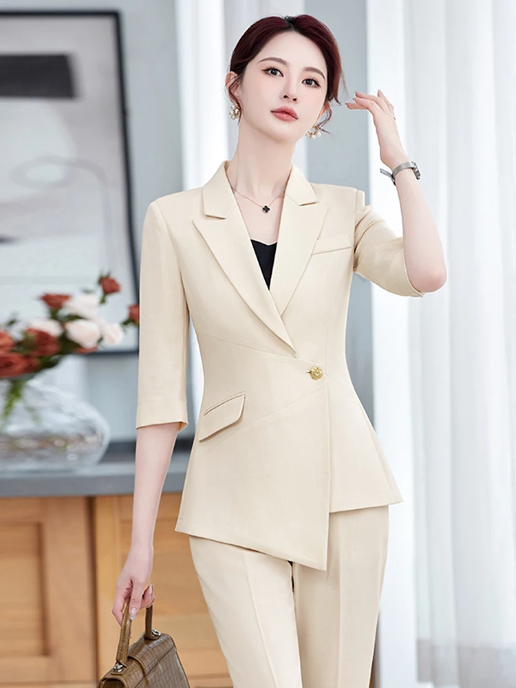 

Professional Thin Seven-Sleeve Suit Set for Women Summer Front Desk Formal Wear Hotel Front Desk High-End Feelings Work Uniform