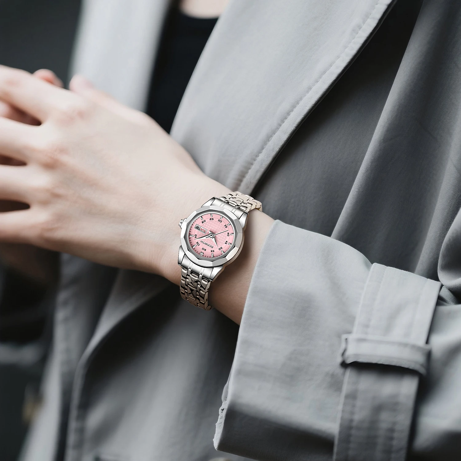 

Ремешок из нержавеющей стали, повседневные литературные студенческие часы в корейском стиле, простой стиль, звездный календарь, дисплей, кварцевые часы, подходящие для повседневного ношения