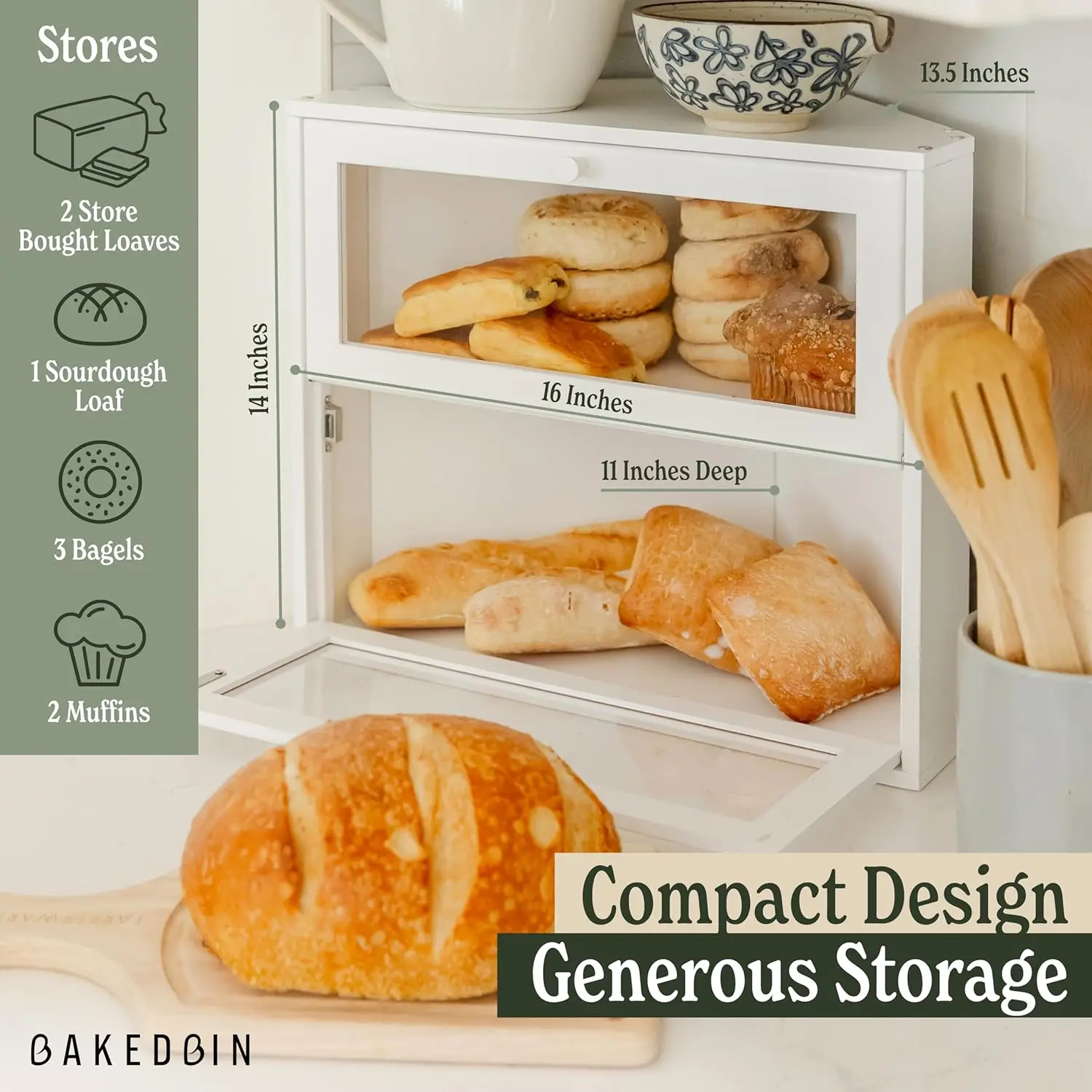 Corner Bread Box: Airtight, Extra Large Double Layer Design for Kitchen Countertop Storage