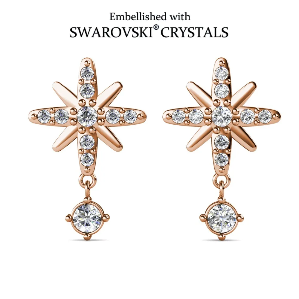 

Сверкающие серьги-подвески в форме гексаграммы, украшенные кристаллами Swarovski, с покрытием из медного розового золота, женские украшения, модные