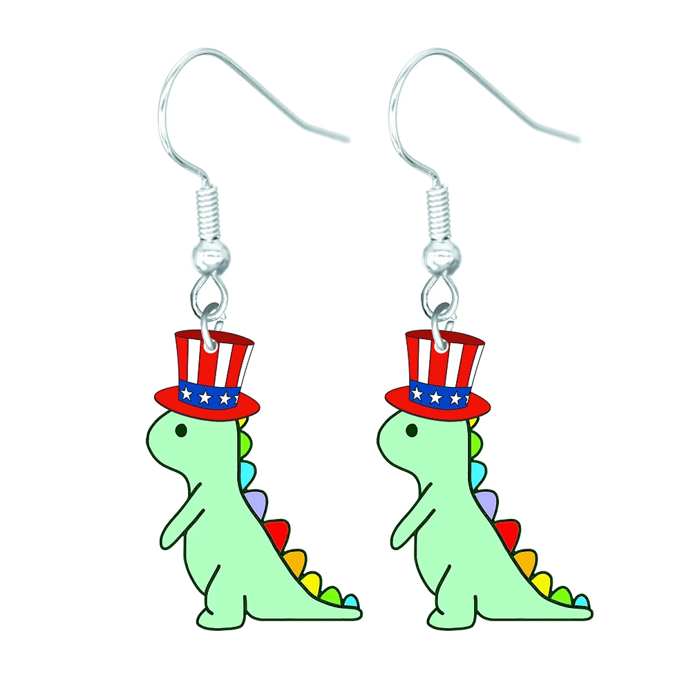 Independence Day earrings, female flag animals, butterflies, dinosaurs, eagles, cats, skeletons, rugby, holiday party gifts