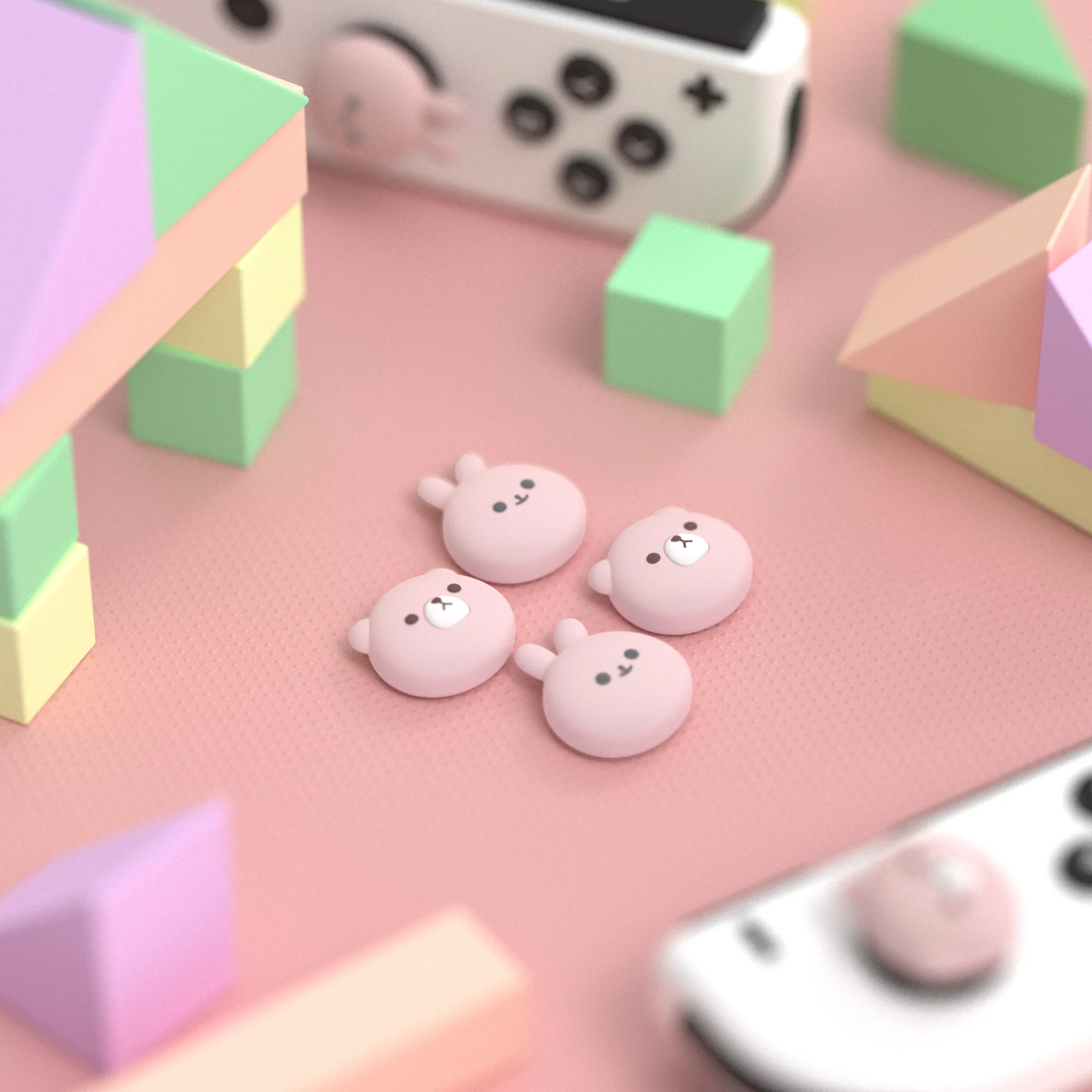 PlayVital-Tapas de Joystick rosa para Switch y Switch Lite, empuñaduras de pulgar para Switch OLED Joycon, Chubby Bear y Smiley Bunny