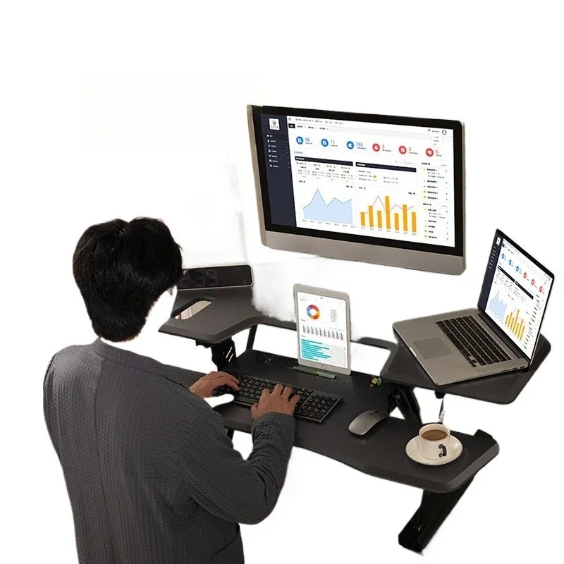 Alternating desk Large desktop Double screen Adjustable height increase rack Laptop lifting table