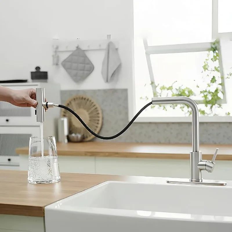 STARON Kitchen Faucets Pull Out Rotation Waterfall Stream Sprayer Head Sink Mixer Brushed Nickel Water Tap