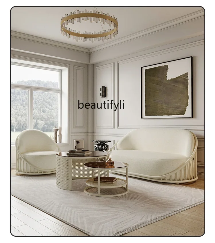 Cream wind single casual sofa, designer lazy lamb wool living room balcony modern simple sofa