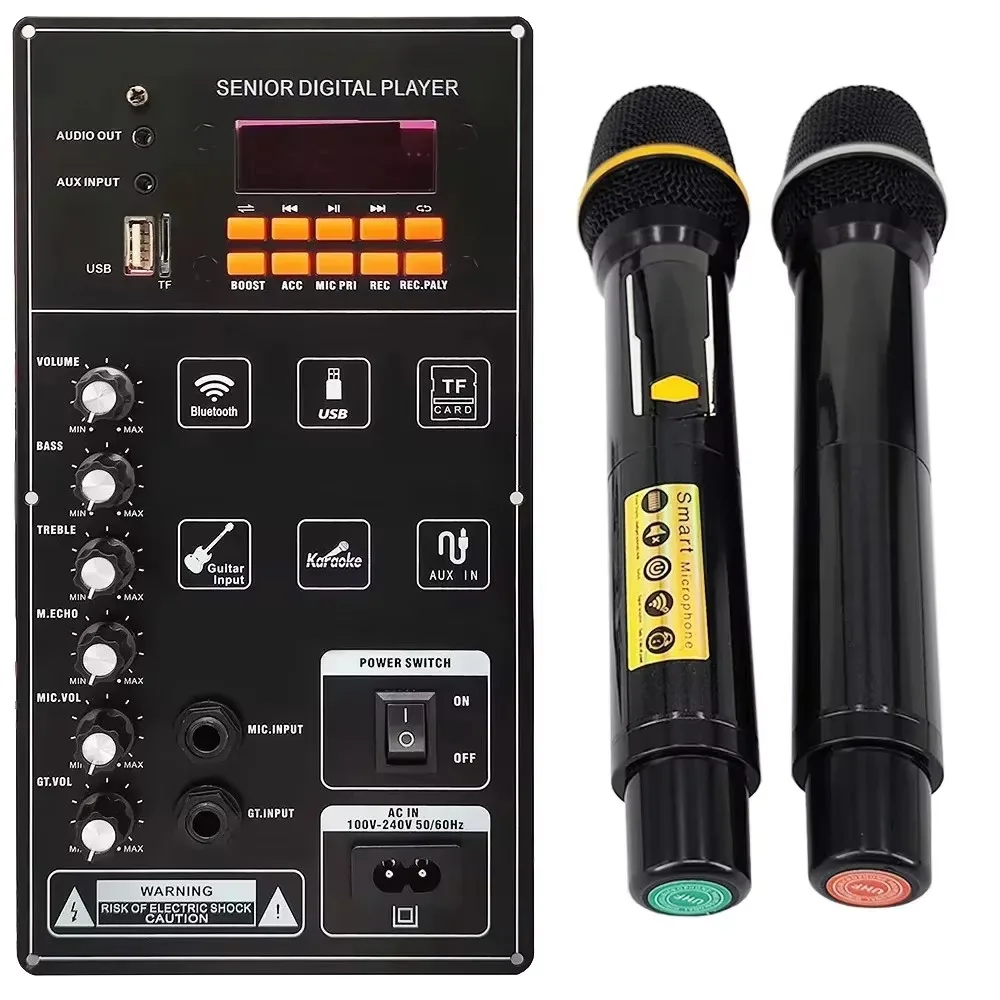 12V 100W Amplifier Board Square Dance Speaker Amplifier Support Bluetooth AUX TF-Card U-Disk Recording 6-12Inch Speaker