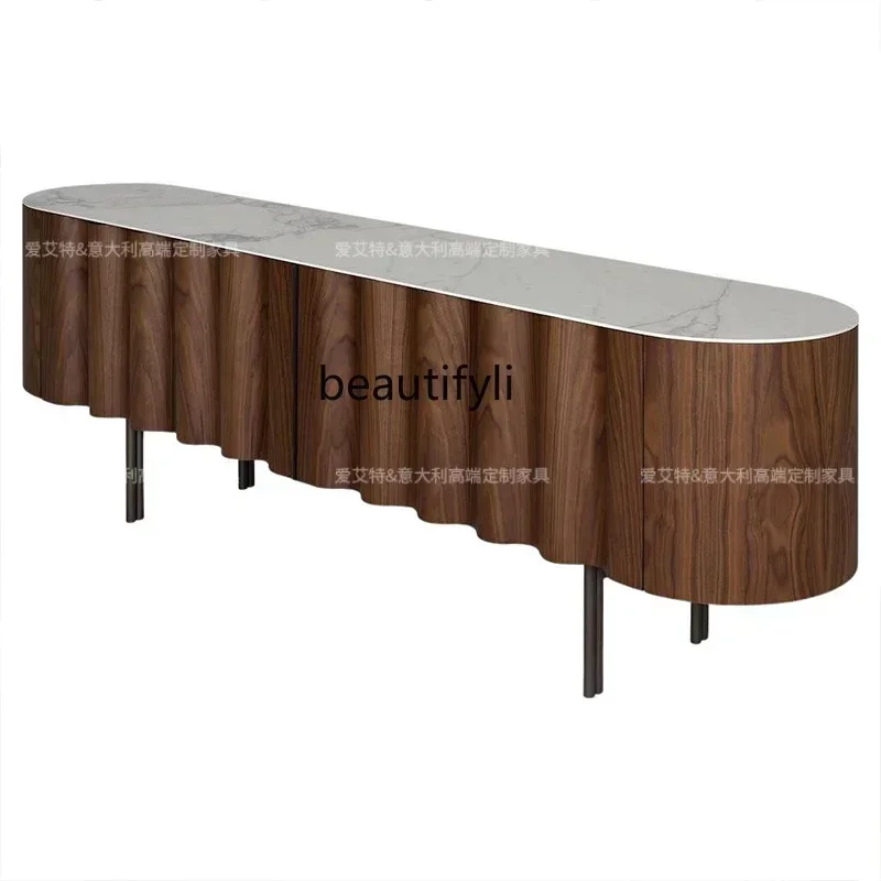 TTT Nordic solid wood wavy rock slab TV cabinet Italian light luxury medieval locker Villa black walnut floor cabinet
