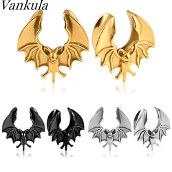 Vankula 2PCS New Cool Bat Saddle Ear Plugs Tunnels Stainless Steel Earrings Gauges for Ears Expander Body Piercing Jewelry