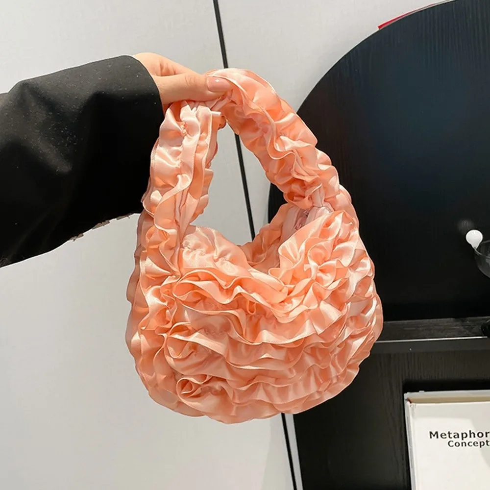 أزياء حلوة الحلو بتلات الورد حقيبة يد أنيقة لينة ضوء الدانتيل مطوي حقيبة أعلى مقبض Ruched سحابة الزهور حمل الحقائب التسوق